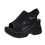 Women Summer Korean Version Fish Mouth Shoes Fashion Knitting Mesh Breathable Wedge Platform Sport Sandals Shoes
