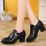 Women Shoes Autumn Winter Pu Leather Designer Thick High Heels Ladies Luxury Black Medium Heel Female Pumps Boots Fashion