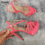 Women Sandals 14CM Super Sexy Platform High Heels Ankle Strap Sandals Open Toe Sanke Gladiator Party Dress Red Wedding