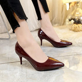 Women Pumps Black High heels 8cm Lady Patent leather Shallow Thin Heels Autumn Pointed Single Shoes Slip-On Female