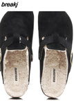 2023 New Buckle Cork Slipper Casual Women Solid Color Plush Inside Outside Non-slip Closed Toe