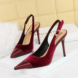 Breakj High Heels Women's Shoes Shallow Mouth West Velvet And Thick Suede Stitching Tip Back Empty Hollow Back Trip Strip Single