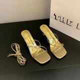 Sandal Cross-Shoes Square Toe Clear Heels 2024 Women's Med Flip Flops Platform Girls Comfort Beige New Block Medium