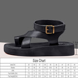 Women Sandals Genuine Leather 2023 Summer New Clip Toe Flats Shoes Gladiator Buckle Strap Muffin Sandals Casual Ladies