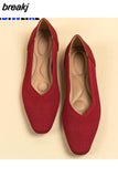 Autumn Knitted Breathable Mesh Ballet Flats Square Toe Slip On Loafers Women Flat Shoe Casual Soft Bottom Boat