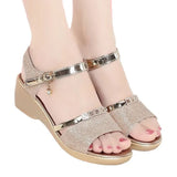 Leather Sandals Women Open Toe Slope Heel Roman Shoes Women 2024 Summer Thick Medium Heel Fashion Soft Bottom Women's