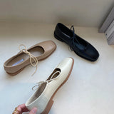 New Designer Women Loafers Single Leahter Shoes Fashion Lace Up Female Round Toe Shallow Flats Elegant Woman