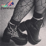 Cool Fashion Brand New Solid Lace Up High Heel Round Toe Platform Boots For Women Big Size 43 Punk Goth