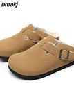 2023 New Buckle Cork Slipper Casual Women Solid Color Plush Inside Outside Non-slip Closed Toe