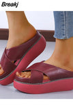 Women Thick Bottom Slippers Platform Chunky Heel Living Room Bathroom Slides Non Slip Shoes Ladies Female Open Toe