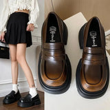 Loafers Woman 2024 British Style Thick Heels Oxfords Shoes Women Slip On College Gothic Shoes Mujer Vintage mary