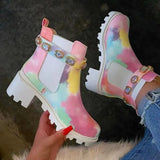 Women Ankle Boots Crystal Rhinestone Slip On Platform PU Leather Women's Booties Spring Autumn Females