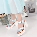 Size 45 Women Ankle Buckle High Heel Sandals Summer 2023 Fashion Platform Sandles Woman Thick Sole Gladiator Sandalias