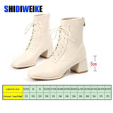 5cm HOT women Ankle boots Leather 35-39 feet length boots for women Round Toe Chelsea boots high heel boots