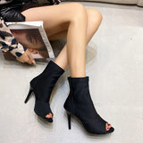 2023 New Fashionable Simple Hollowed-Out Short-Tube Jazz Dance High-Heeled Fish Mouth Cool