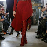 Furtado2022 Spring Women Over The Knee Stretch Boots Red Stilettos High Heels 12cm Fashion Leg Slimming Sexy Women's