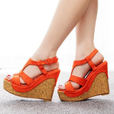Large Size Beige Heeled Sandals Velvet Shoes Cross-Shoes Clogs Wedge 2024 Summer Espadrilles Platform Big Black High