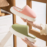 Warm Thick Sole Cotton Slippers Women Soft Bottom Non Slip Slippers for Home Flat Solid Color Indoor Slides Couple