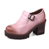 New 2021 Spring Platform Women Shoes On Heels British Style Single Shoes Round Toe Square Heels Ladies Pumps Large