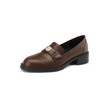 Women's Loafers British Style Mid Heel Round Toe Single Shoes Slip on Leather Shoes for Women School Casual Flats Туфли