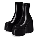 Furtado 2022 Women's wedges Boots 6cm Platform squareToe strange style 14cm Height Short ankle Boots red stretch boots