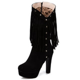 Big Size 50 Rome Zipper Mid Calf High Heel Platform Retro Boots For Women 2021 Casual Leisure Winter