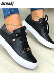 Gold Women's Vulcanized Shoes Solid Color Low Heel Flat Casual Shoes Lace Gold Buttons 2023 Versatile Lace Up