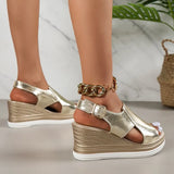 Silver PU Leather Wedge Sandals for Women 2023 Summer Peep Toe Platform Sandles Woman Plus Size Thick Sole Sandalias