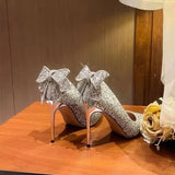 for Woman 2023 Stilito Silver Women's Summer Footwear Wedding Bride Shoe Rhinestone Pointed Toe Super High Heel Diamond