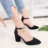 Elegant Pointed High Heels Fashion Comfort Thick with Womens Shoes Black Suede Single Shoes Professional Work