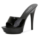 Women Slipper 2023 Summer Fine Heel 13cm Shoe Slipper Platform Patent leather Pumps Sexy Shoes Stripper Hihg Heels