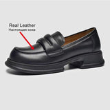 Platforms Women Pumps Spring Summer Working Casual Thick Heels Genuine Leather Loafers Shoes Woman Vintage