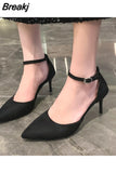 Autumn New Elegant Pointed Toe Strap Closed Toe French Style High Heels Buckle Strap Single Shoe Women Pumps Party