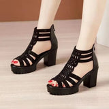 High Heels Gladiator Sandals Woman Open Head Sexy Rivet Block Heel Platform Shoes Summer Back Zip Size 35-40 Women