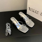 Sandal Cross-Shoes Square Toe Clear Heels 2024 Women's Med Flip Flops Platform Girls Comfort Beige New Block Medium