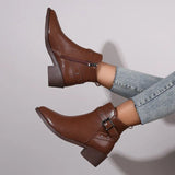 Low Heel 2023 New Fashion Women's Boots Temperament Versatile Solid Color Square Heel Side Zipper Ankle Boots