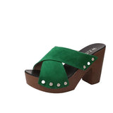 New Fashion Slippers Fashion Rivets Open Toe Trendy Women Shoes Thick Heels Middle Heels Women's Slippers Plus