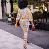 Autumn 2 Piece Sets African Sets For Women Retro Print Loose Long Shirt And Skinny Long Pants Sexy Fall Fashion