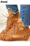 Summer New Shoelaces Gladiator Boot Leisure Wedge Heel Comfort Women Shoes Plus Size Women Sandals Zapatillas De