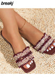 New Women's Flat Bottom Fashion One Word Slippers Womens Shoes Comfort Summer Outdoor Beach Luxury Sandals Women