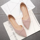 Women Flats Pink Black Pure Color Plus Small Size 34 Large 41 42 43 44 Suede Leather Pointed Toe Office Lady Flat Heel