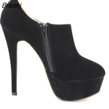 Flock Ultra High Heels Platform Pumps Black Sexy Stiletto Shoes Round Toe Spring Autumn Women's Boots