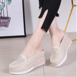 Hot Summer Women Platform Slipper pattern Floral Flats Breathable Leather Casual Shoes Slip-on comfortable Nurses