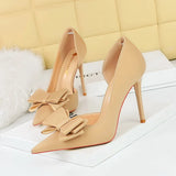 Breakj Korean Version Of Fashion Sweet High-Heeled Shoes Super High Heel Shallow Mouth Tip Head Side Hollow Bow Single