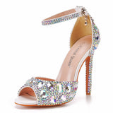 Queen Gladiator Buckle Strap Platform Sandals Women Rhinestone Wedding Shoes Summer Party Stiletto Pumps Thin High