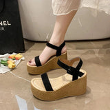 Women Leisure Wedges Heeled Shoes Fashion Summer New Sandals Black Party Platform High Heels Shoe Sandalias Mujer Size