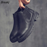 Early Winter Chelsea Boots Men Winter Shoes Mens Boots Leather Thick Sole Soft Leather Booties Man Black Ankle Boots