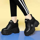 Black Chunky Sneakers Women Spring Autumn Thick Bottom Dad Shoes Woman Fashion PU Leather Platform Sneakers