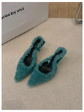Spring New Brand Pointed Toe Slingback Shoes Thin Heels Shallow Slip On Ladies Elegant Sandals Green Pumps For Dress