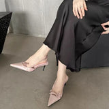 Breakj Gentle Wind Silver High Heels 2025 Spring New Bow Sandals Tip Word By Word With Fine Heel Women's